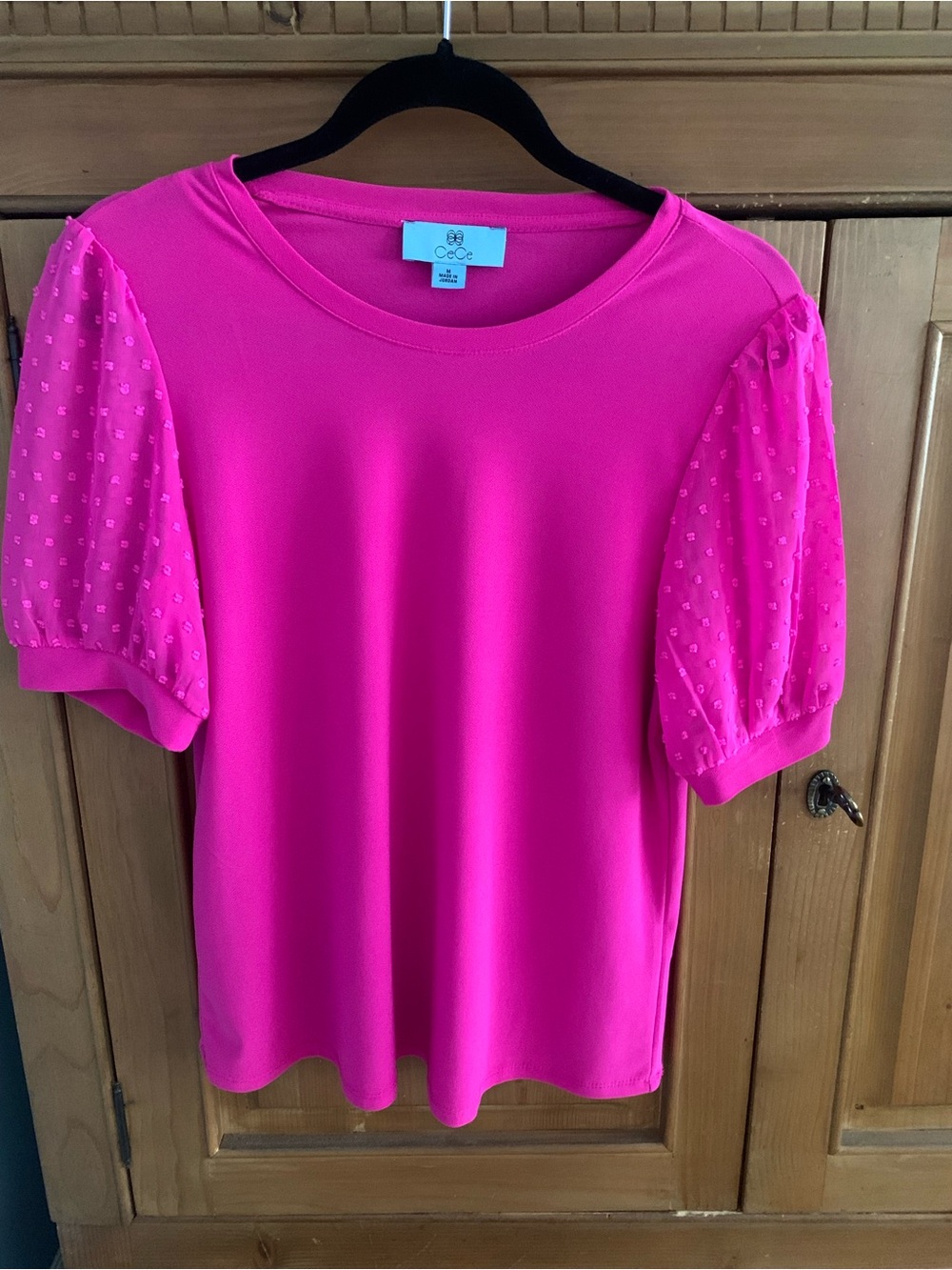 CeCe Bright Hot Pink Puff Sleeve Short Sleeve Top-M
